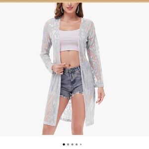 Chic White and Silver bling Women's Sequined open cardigan